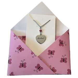 Silver-tone Heart Mother Pendant Necklace with Pink Accent